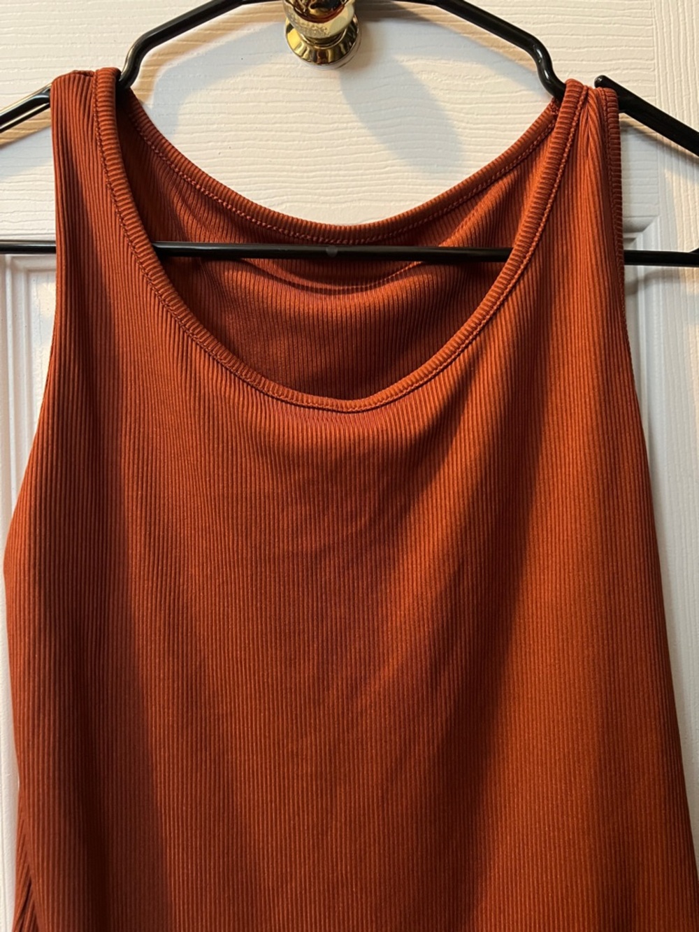 Sleeveless Scoop Neck Ribbed Bodysuit in Rust